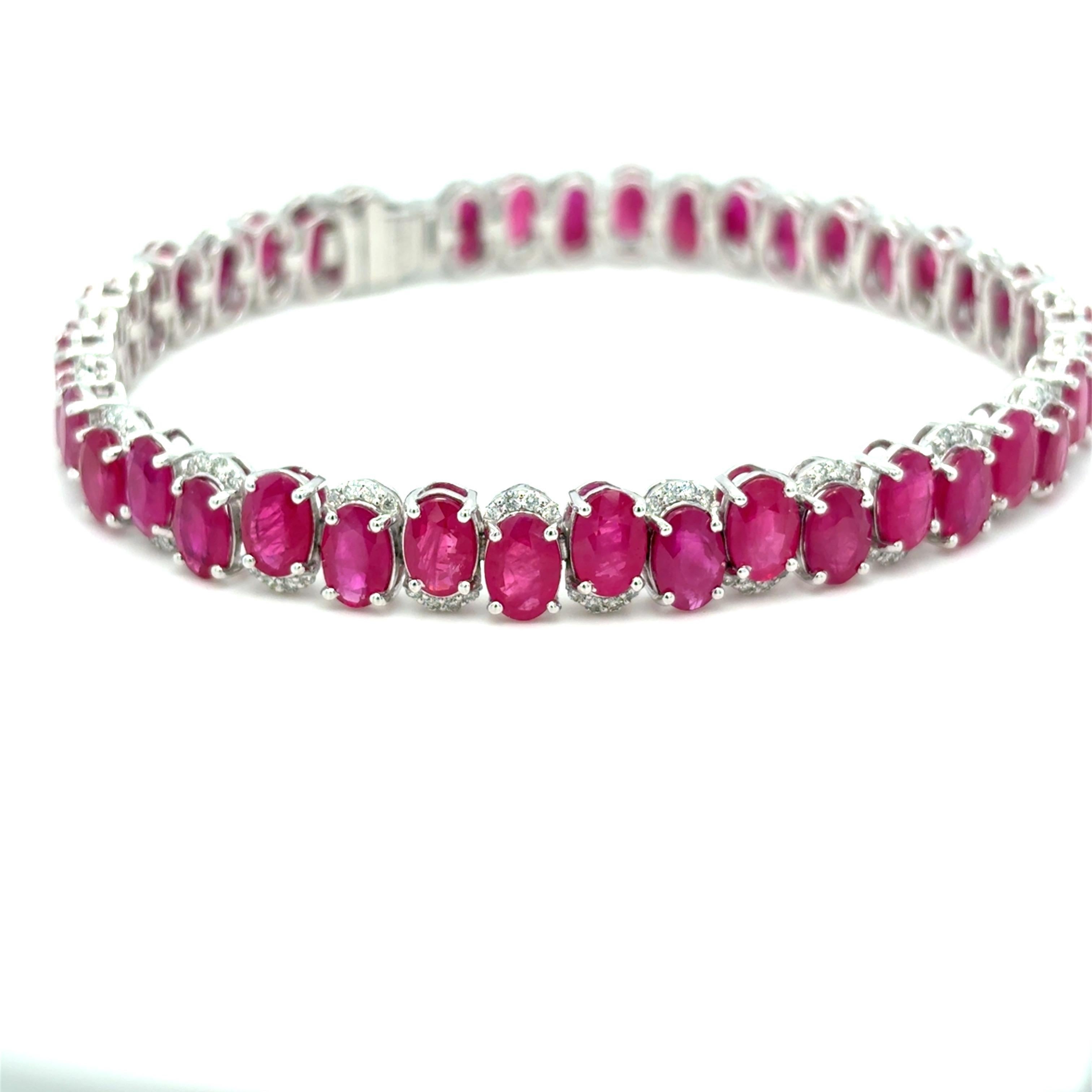 Women's GIA Certified 22.04 Carat Oval Cut Burmese Ruby Diamond Bracelet For Sale
