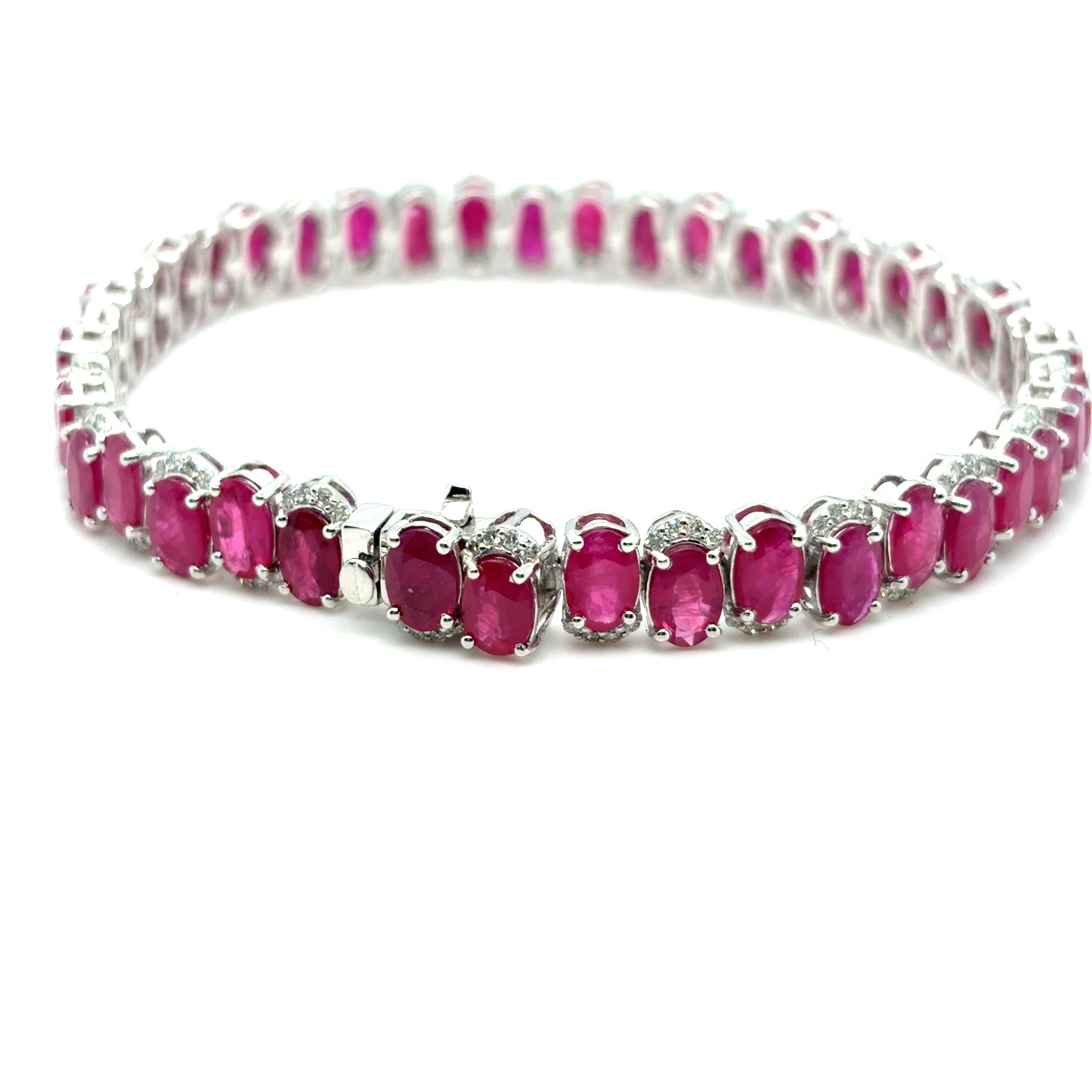 GIA Certified 22.04 Carat Oval Cut Burmese Ruby Diamond Bracelet For Sale 1
