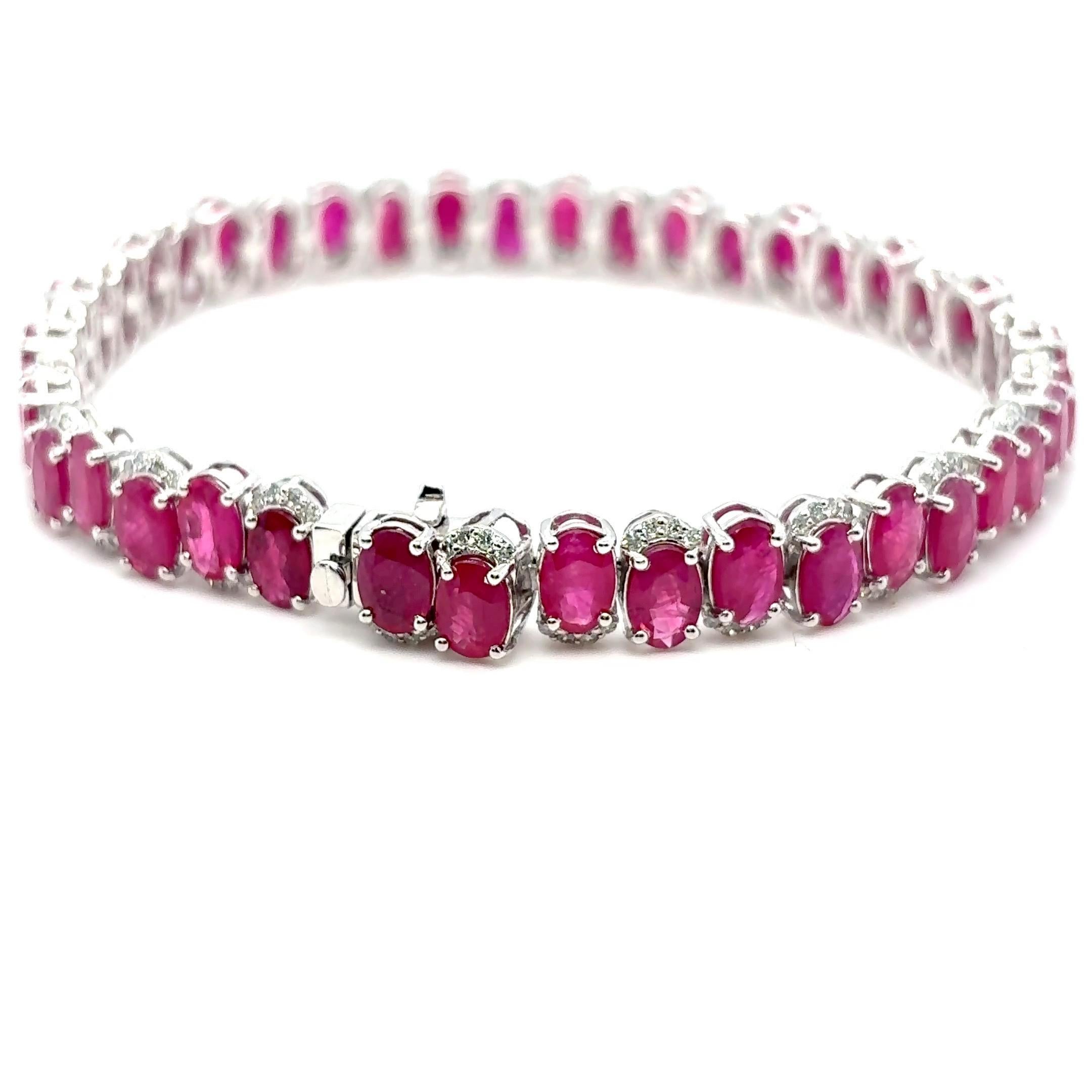 GIA Certified 22.04 Carat Oval Cut Burmese Ruby Diamond Bracelet For Sale 3