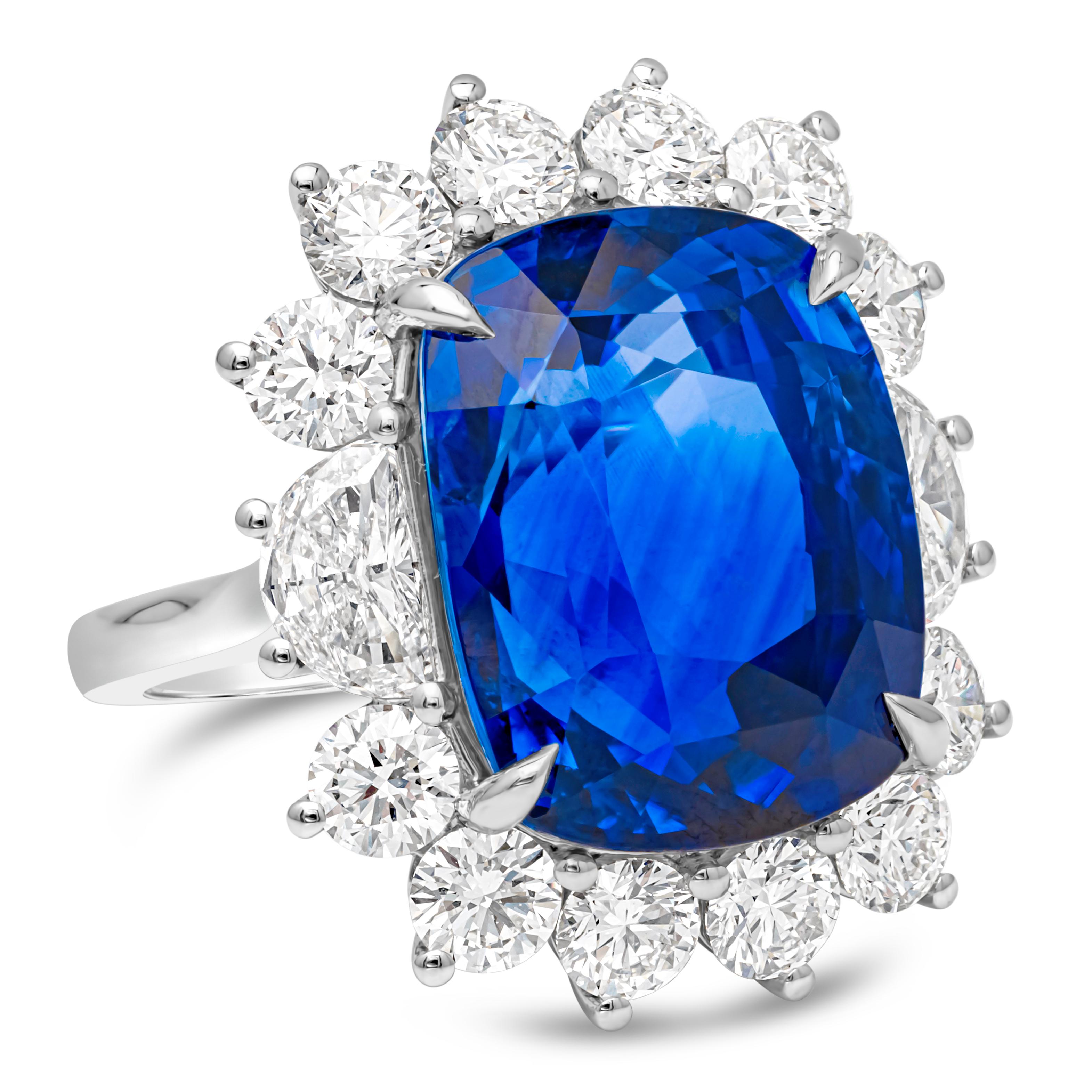 GIA-zertifizierter 22,05 Karat blauer Saphirring mit Kissenschliff im Kissenschliff aus Sri Lanka 1