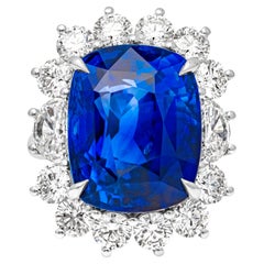 Anello con zaffiro blu dello Sri Lanka con taglio a cuscino e certificato GIA da 22,05 carati