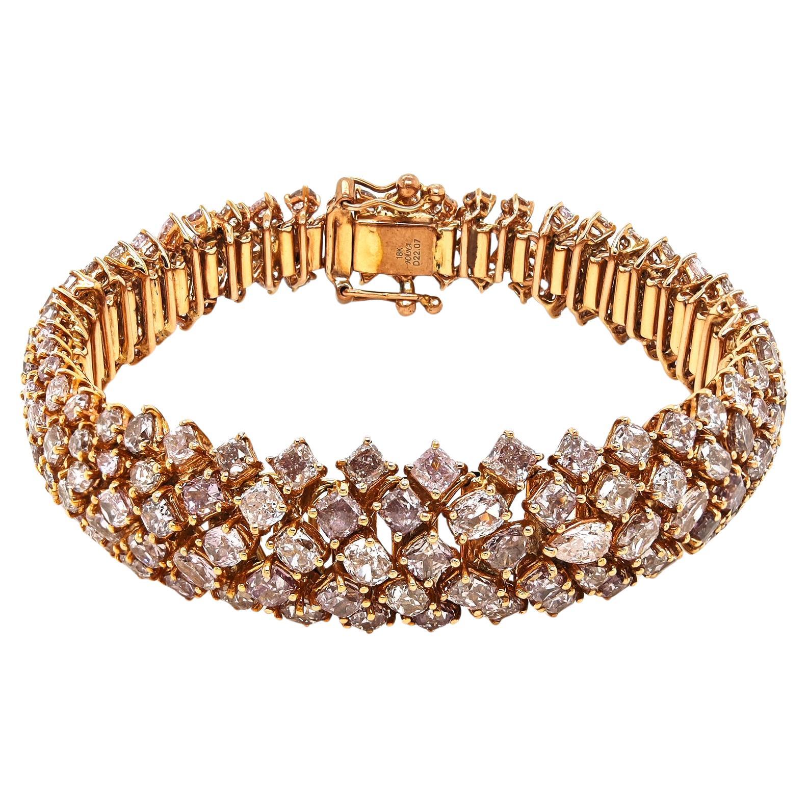 GIA Certified 22.07 Carats Fancy Diamond Rose Gold Bracelet