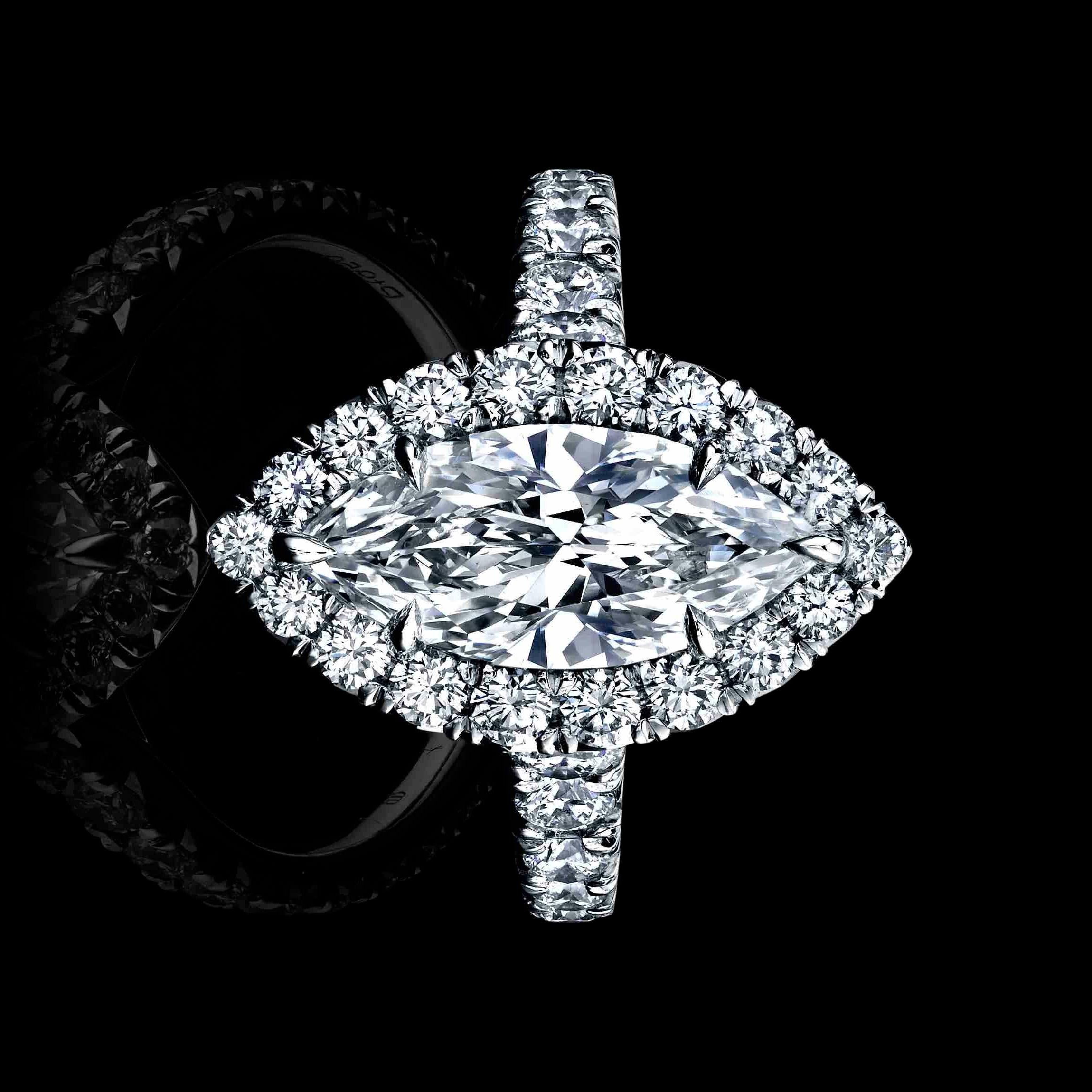 Marquise Cut GIA Certified 2.20ct, Marquise Diamond Set in a Platinum Halo Ring For Sale