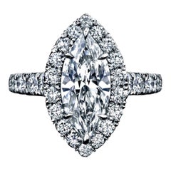 GIA Certified 2.20ct, Marquise Diamond Set in a Platinum Halo Ring
