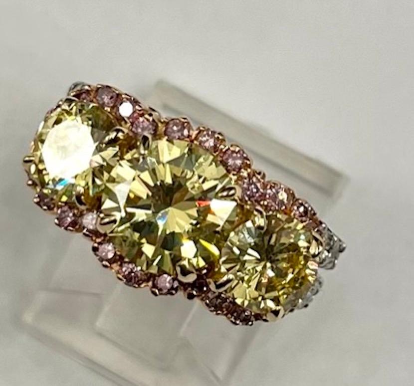 Contemporary GIA Certified 2.20CT Natural Round Fancy Intense Yellow-VVS2 Ring For Sale