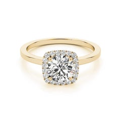 Bague en or jaune 18 carats certifiée GIA, 2,21 carats, halo coussin, rond, diamant