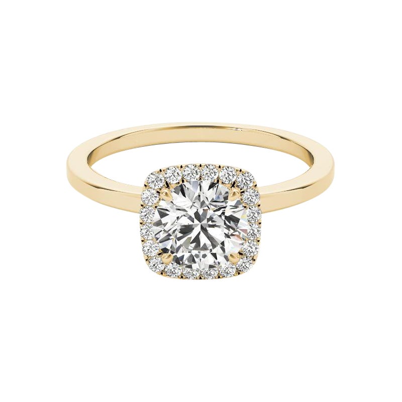 Anello con diamante aureolato a cuscino certificato GIA da 2,21 carati in oro giallo 18 carati