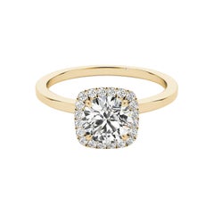 GIA zertifiziert 2,21 Karat Cushion Halo Runde 18K Gelbgold Diamantring