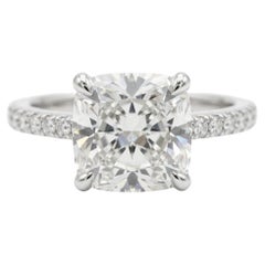 GIA Certified 2.21 Carat D VS2 Cushion Cut Diamond Platinum Engagement Ring