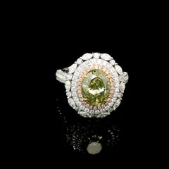 GIA Certified 2.21 Carat Fancy Grayish Yellowish Green SI2 Clarity Diamond Ring