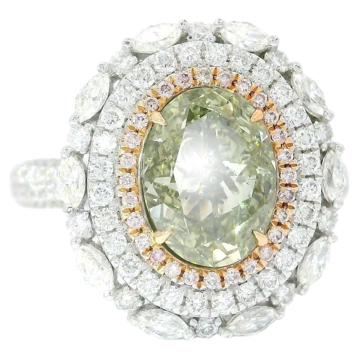 GIA Certified 2.21 Carat Fancy Grayish Yellowish Green SI2 Clarity Diamond Ring