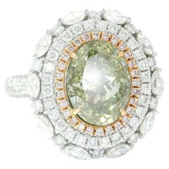 GIA Certified 2.21 Carat Fancy Grayish Yellowish Green SI2 Clarity Diamond Ring