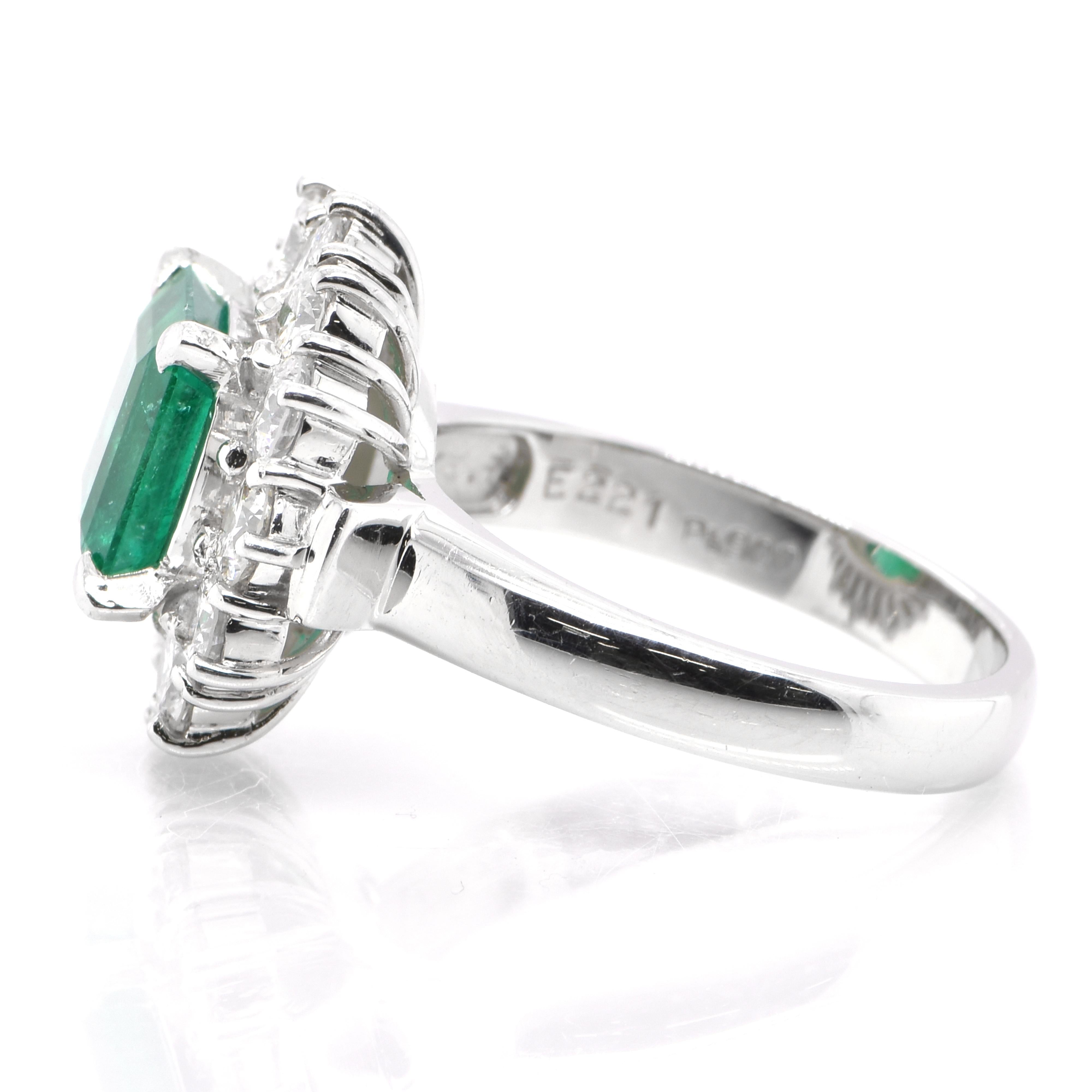Emerald Cut GIA Certified 2.21 Carat Natural Emerald and Diamond Halo Ring Set in Platinum