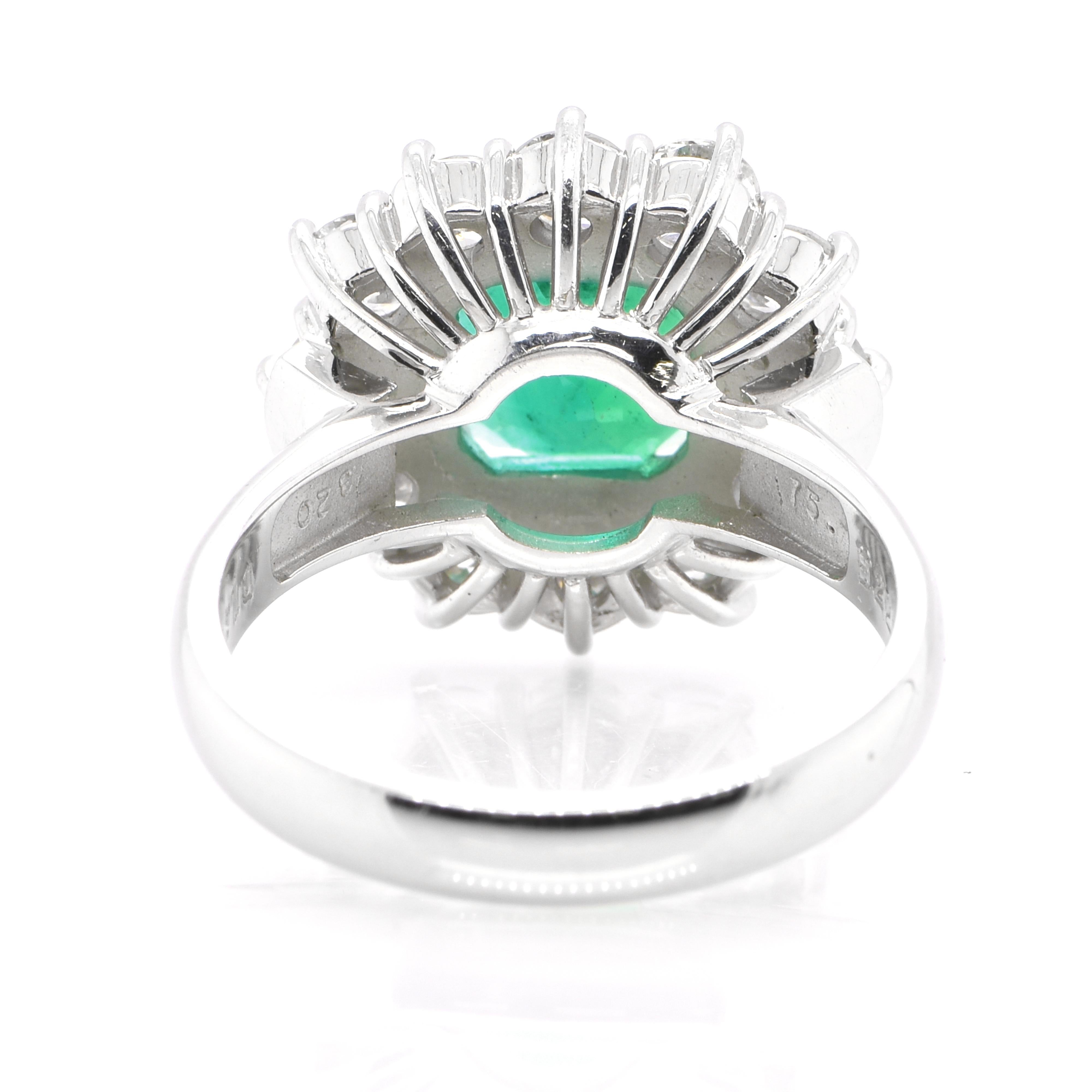 Women's GIA Certified 2.21 Carat Natural Emerald and Diamond Halo Ring Set in Platinum