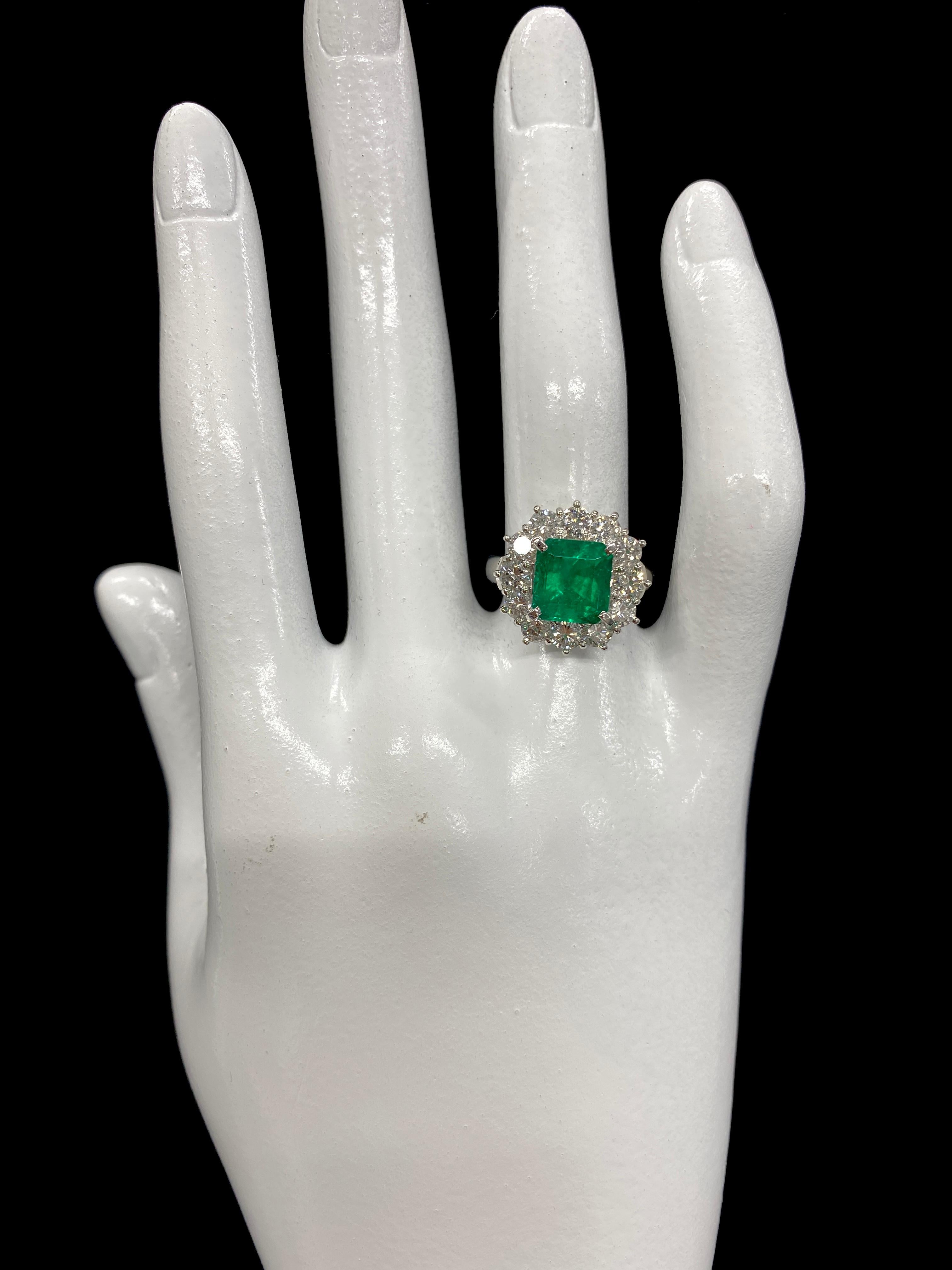 GIA Certified 2.21 Carat Natural Emerald and Diamond Halo Ring Set in Platinum 1