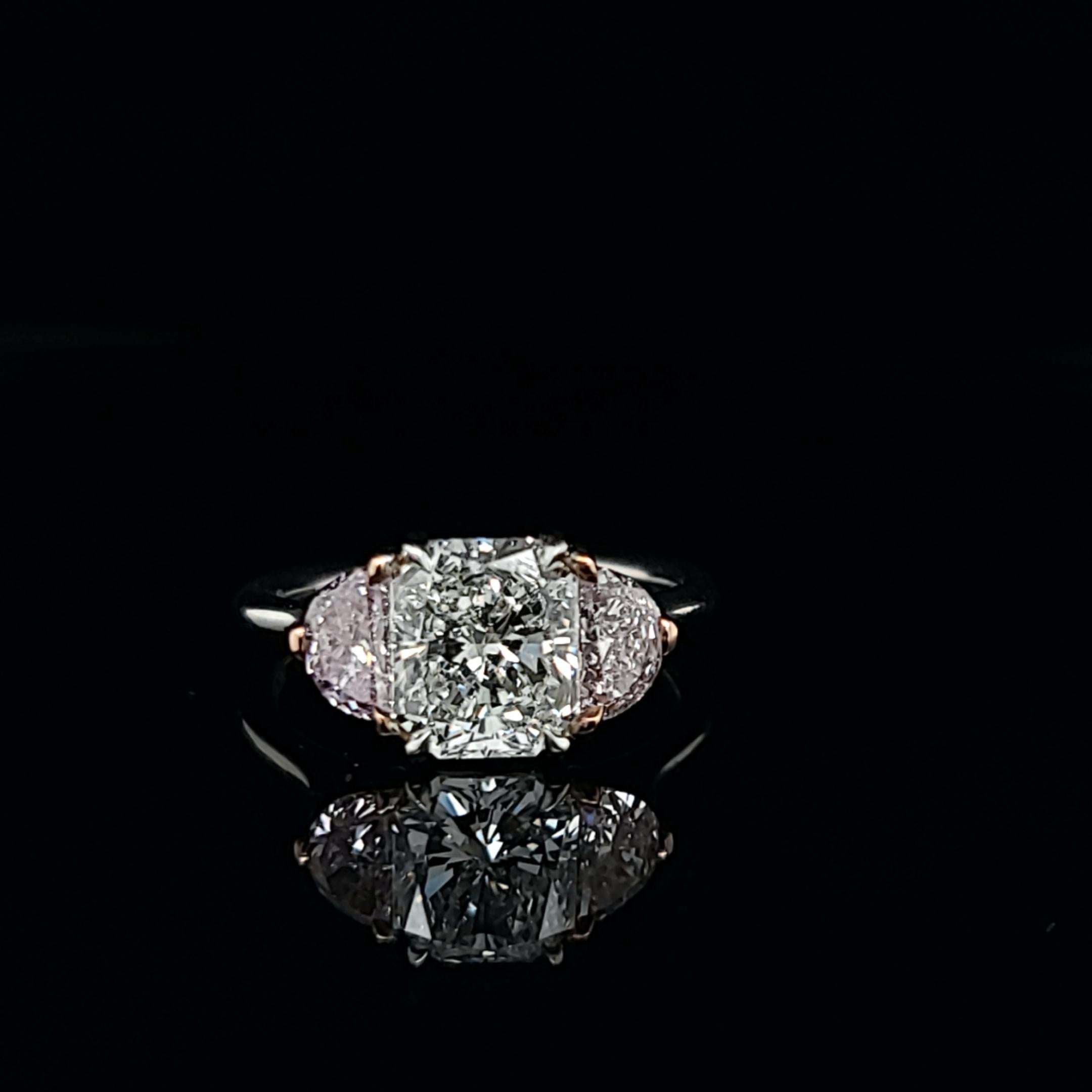 Women's or Men's GIA Certified 2.21 Carat Radiant and Pink Diamond Handmade Engagement Ring
