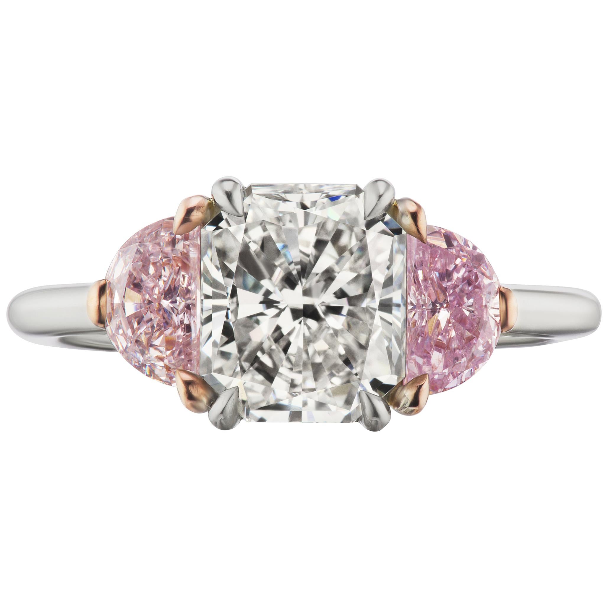 GIA Certified 2.21 Carat Radiant and Pink Diamond Handmade Engagement Ring