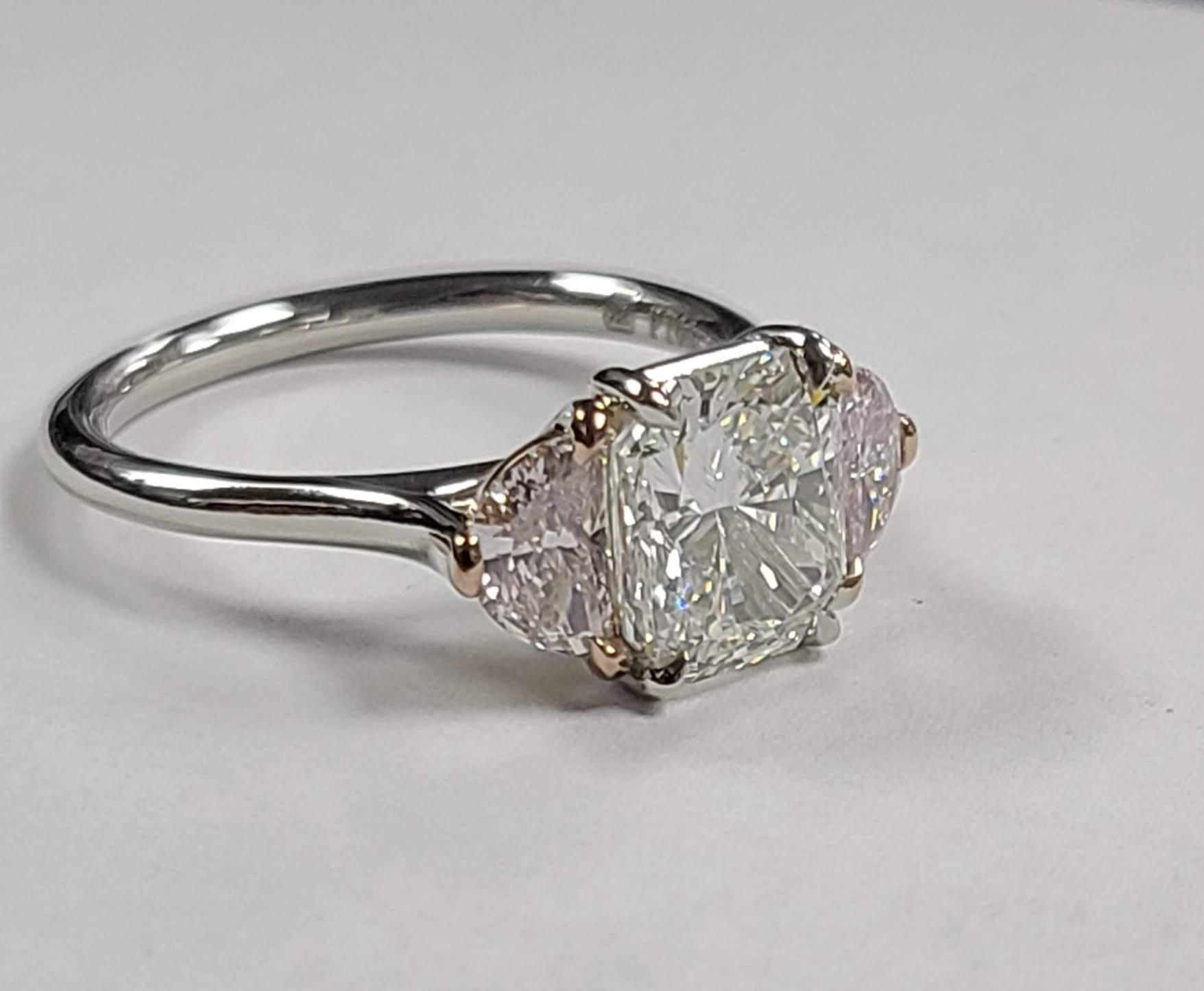 GIA Certified 2.21 Carat Radiant and Pink Diamond Handmade Engagement Ring In New Condition In Whippany, NJ