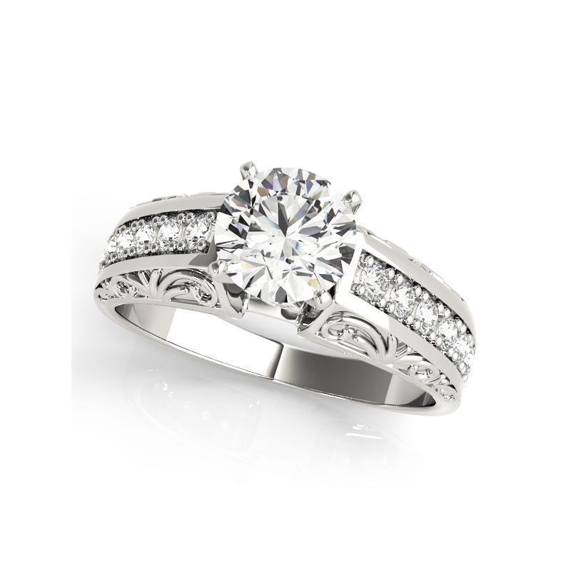 GIA Certified 2.21 Carat Round Antique Engraved Scroll Platinum Diamond Ring