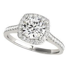 GIA Certified 2.21 Carat Round Halo Cathedral Vintage Platinum Diamond Ring