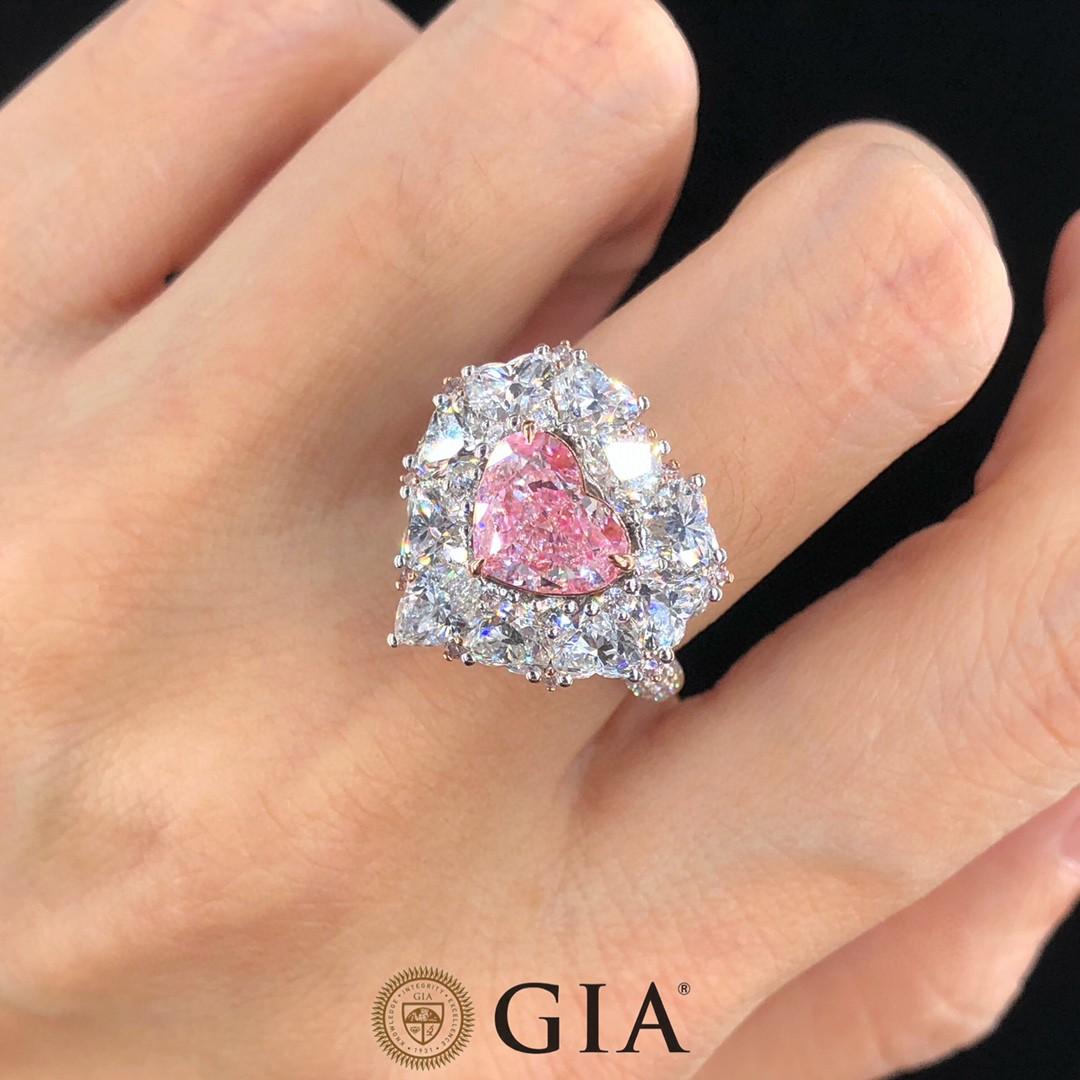 Women's GIA Certified 2.21 Carats Type IIa Faint Pink IF Heart Cut Diamond Ring  Pendant For Sale