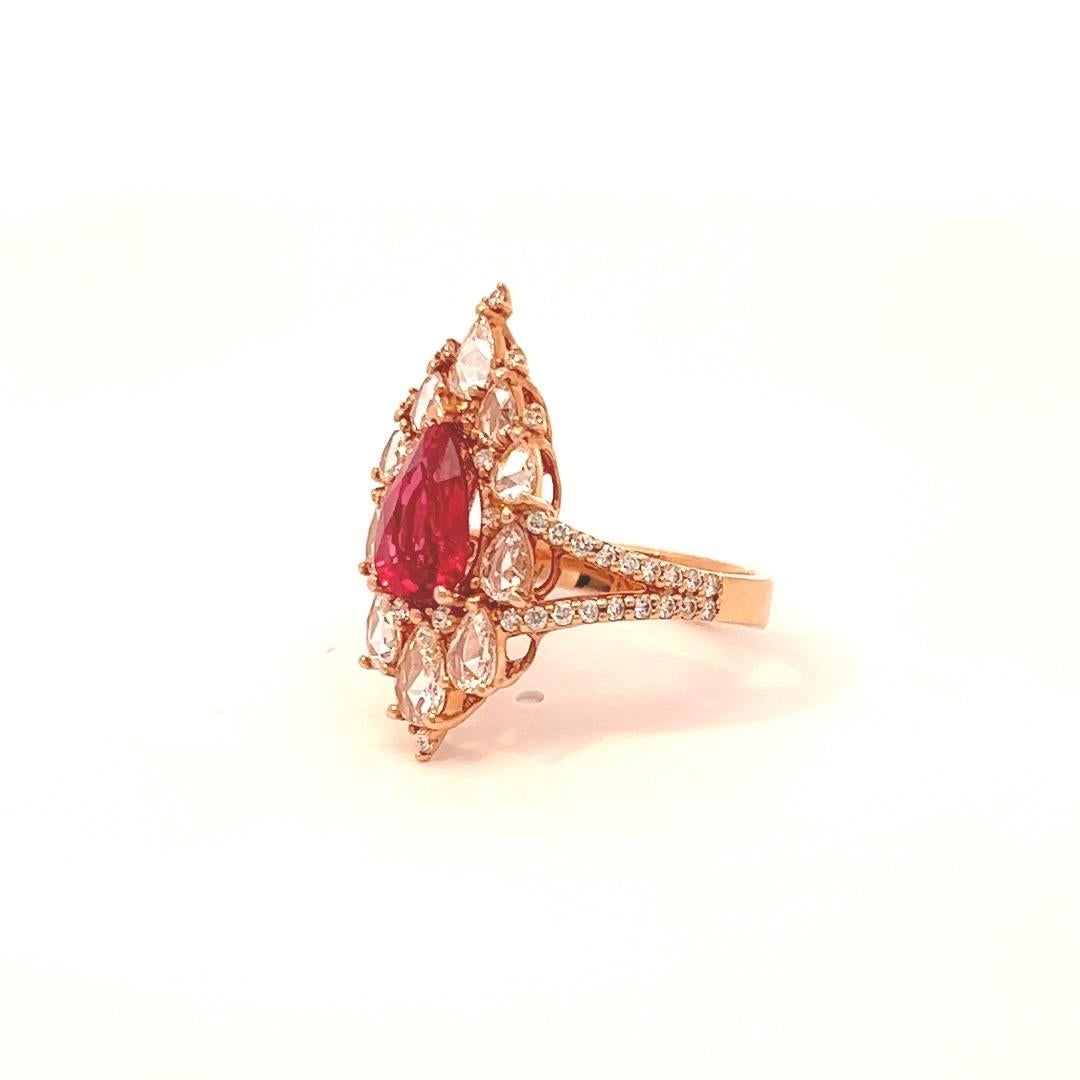 Bague en rubis de Winza de 2,21 carats et diamants en forme de poire, certifiés GIA en vente 2