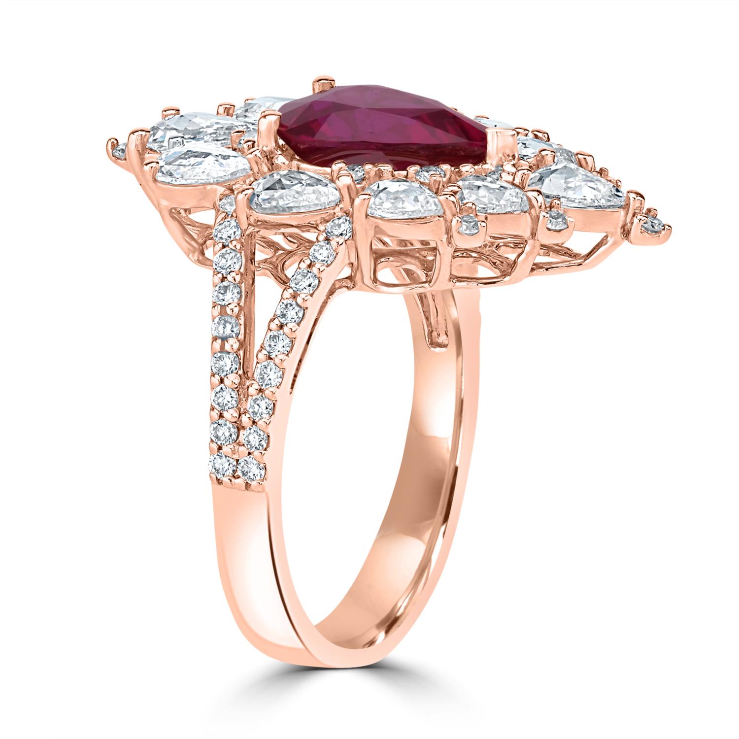 GIA-zertifizierter 2,21 Karat Winza-Rubin-Ring mit birnenförmigem Diamantschliff (Tropfenschliff) im Angebot