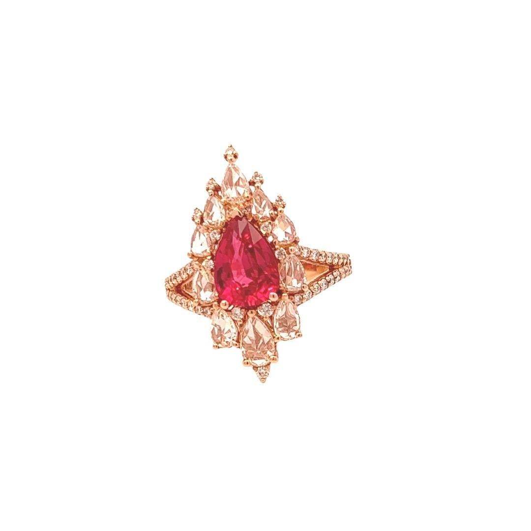 Bague en rubis de Winza de 2,21 carats et diamants en forme de poire, certifiés GIA en vente 4