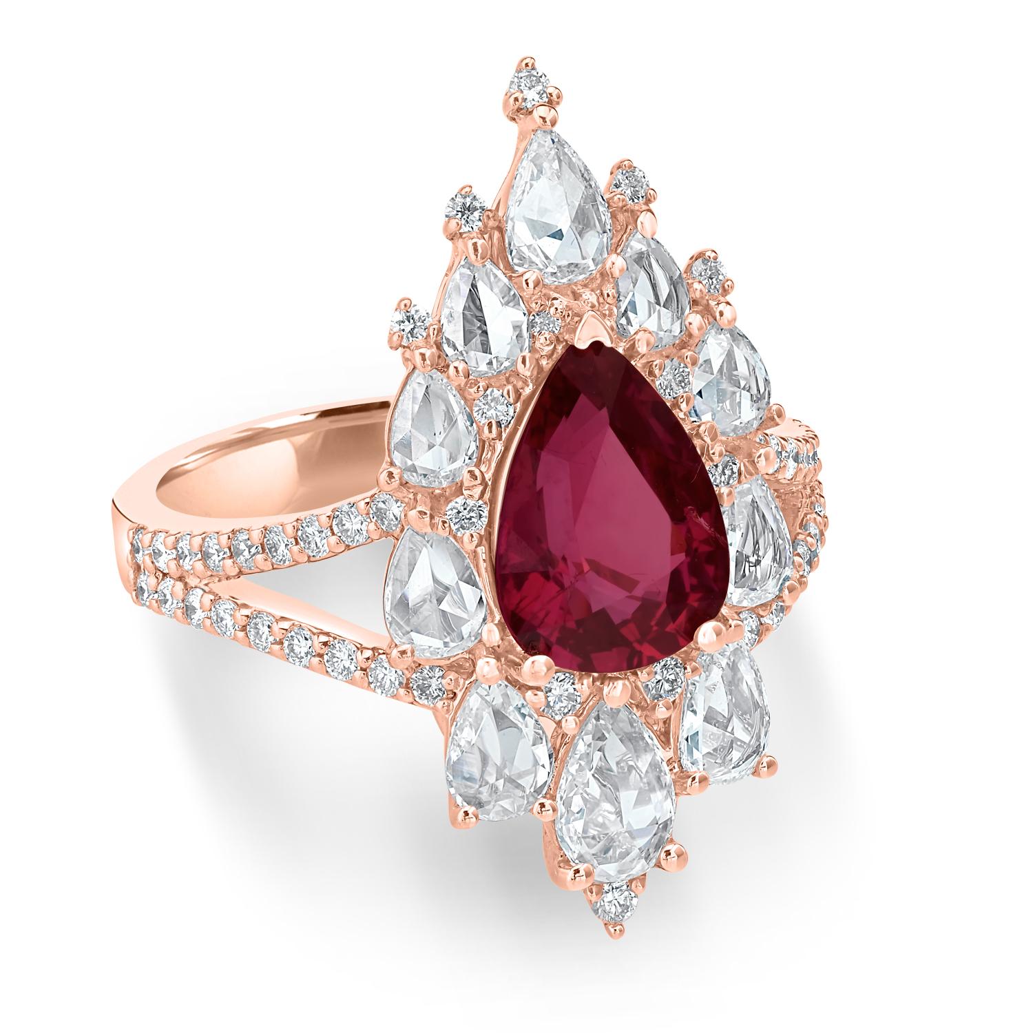 GIA-zertifizierter 2,21 Karat Winza-Rubin-Ring mit birnenförmigem Diamantschliff im Zustand „Neu“ im Angebot in New York, NY