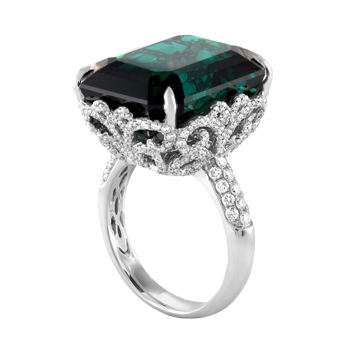 voordeel Druif Van storm GIA Certified 22.17 Carat Dark Bluish Green Tourmaline and Diamond Gold Ring  For Sale at 1stDibs | dark green emerald ring