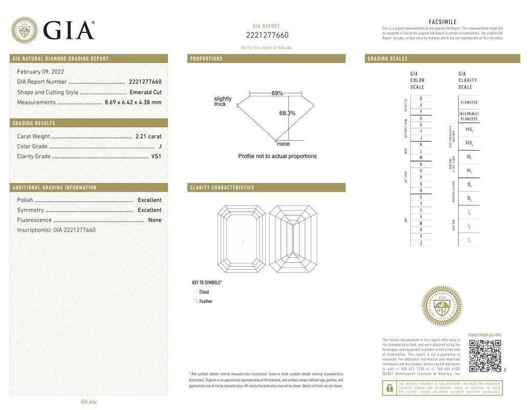 Anillo de diamantes con puntas entrelazadas en espaldera con pavé de esmeralda certificado por GIA de 2.21 ct Contemporáneo en venta