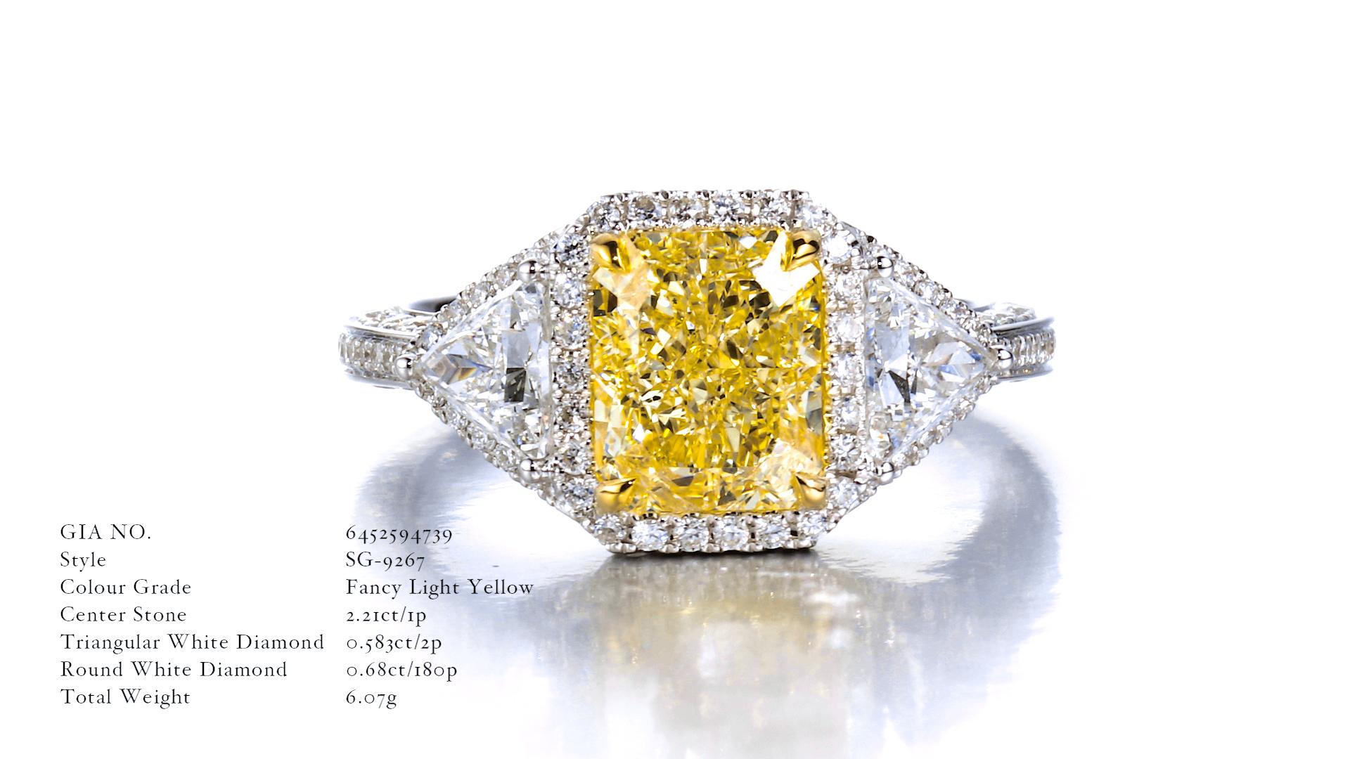 Women's GIA Certified, 2.21ct Natural Radiant Cut Fancy Light Yellow Diamond Solitaire