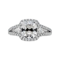 GIA Certified 2.22 Carats Cushion Cut Diamond Three-Stone Halo Engagement Ring