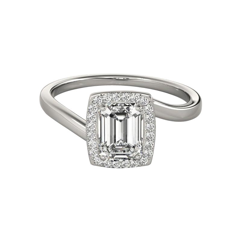 GIA zertifiziert 2.22 Karat Smaragd Halo gebogene Bypass Platin Diamant Ring