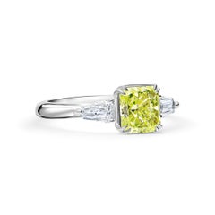 GIA Certified 2.22 Carat Fancy Yellow-Green Radiant Cut Diamond 3 Stone Ring
