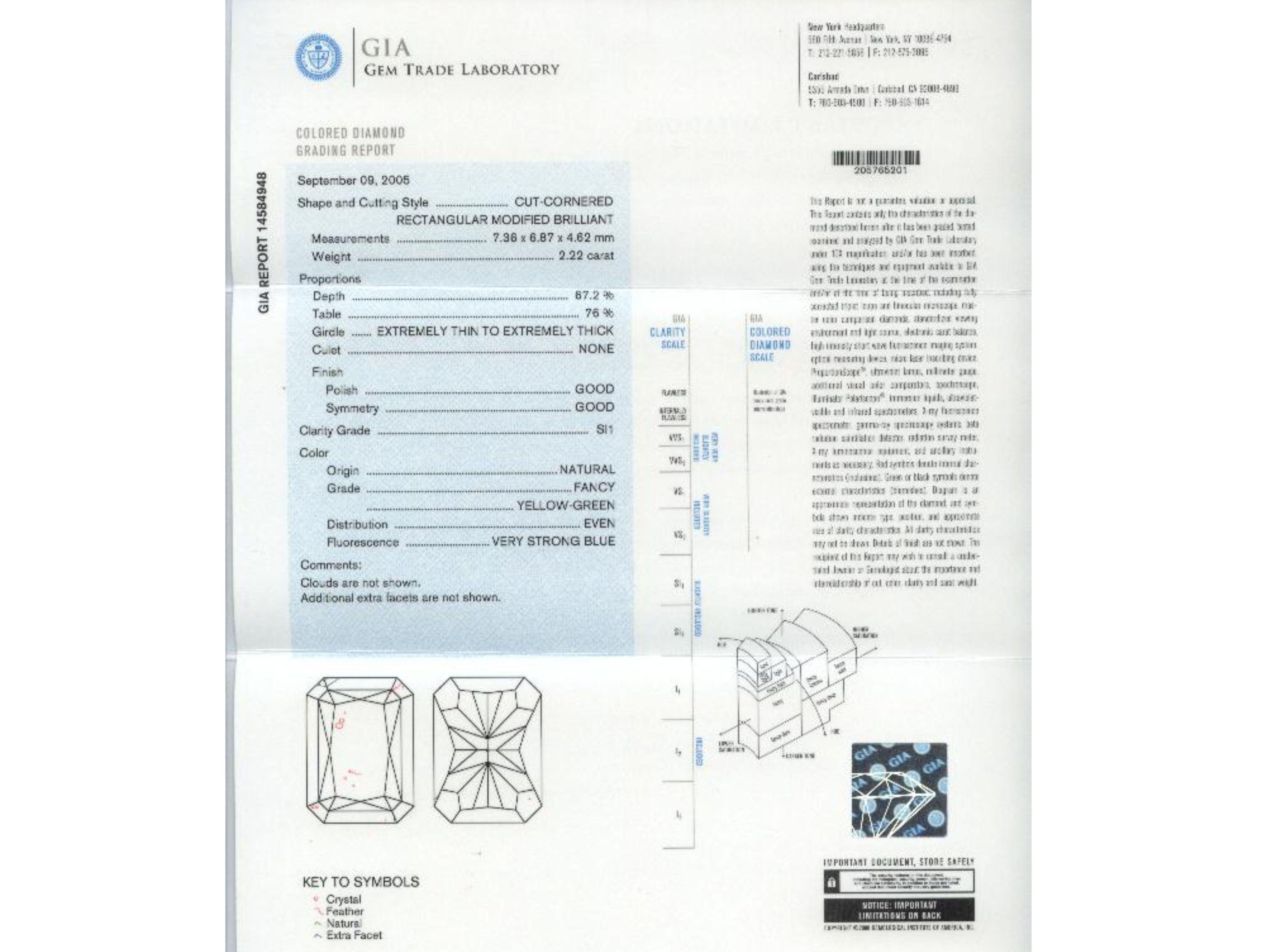GIA-zertifiziert 2,22 Karat Fancy Gelb-Grün Radiant Cut Diamant 3 Stein Ring (Radiantschliff) im Angebot
