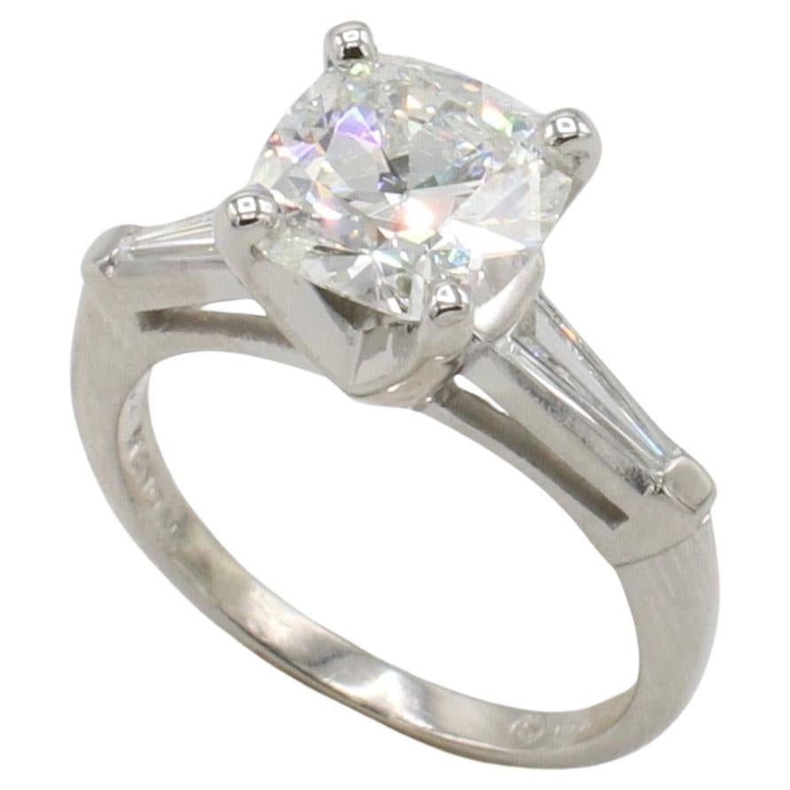 GIA Certified 2.22 Carat H SI2 Cushion Natural Diamond Platinum Engagement Ring 
GIA report number: 1236782807
Diamond: 2.22 carat H SI2 cushion natural diamond
Accent diamonds: Approx. 0.40 CTW G VS natural tapered baguette diamonds
Metal:
