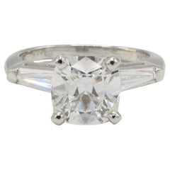 GIA Certified 2.22 Carat H SI2 Cushion Natural Diamond Platinum Engagement Ring