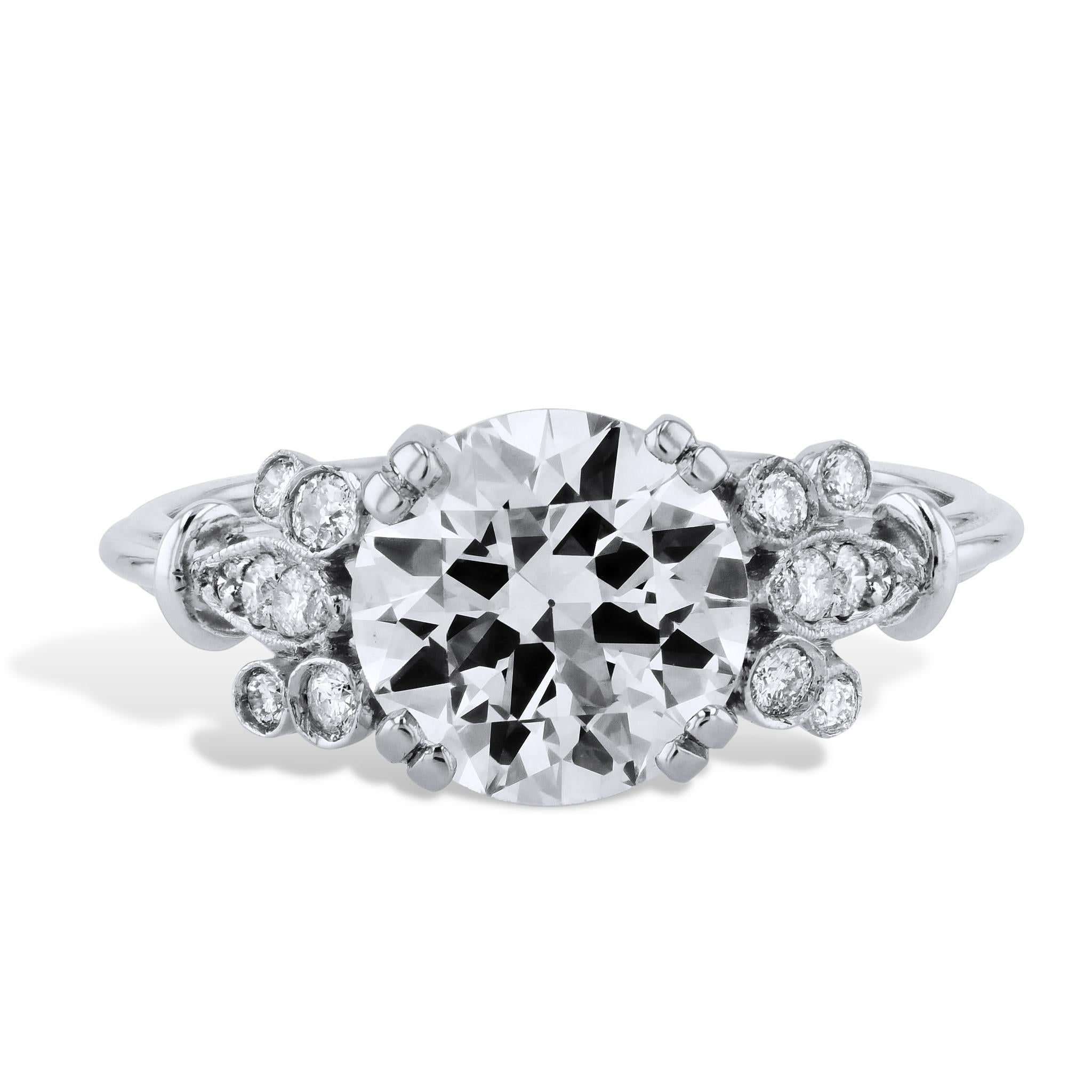 Round Cut GIA Certified 2.22 Carat Handmade Diamond Platinum Engagement Ring For Sale