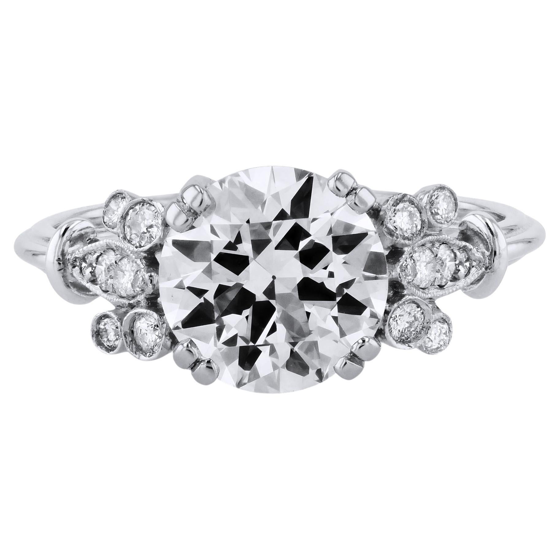 GIA Certified 2.22 Carat Handmade Diamond Platinum Engagement Ring For Sale