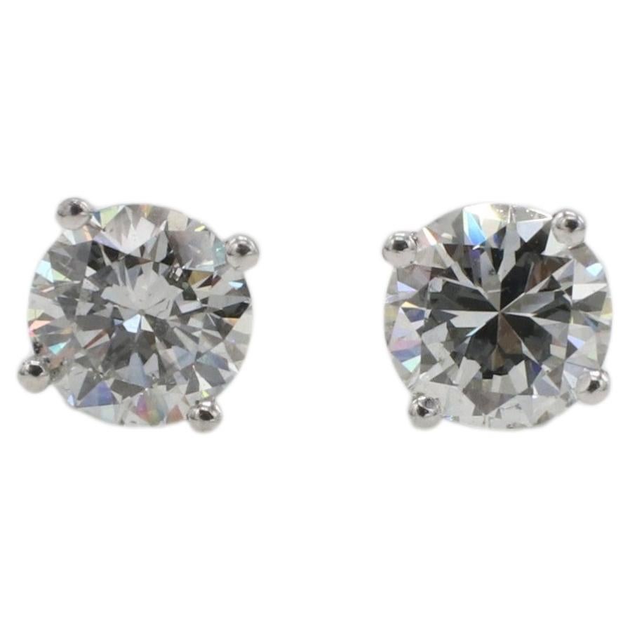 GIA Certified 2.22 Carat Natural Diamond White Gold Stud Earrings