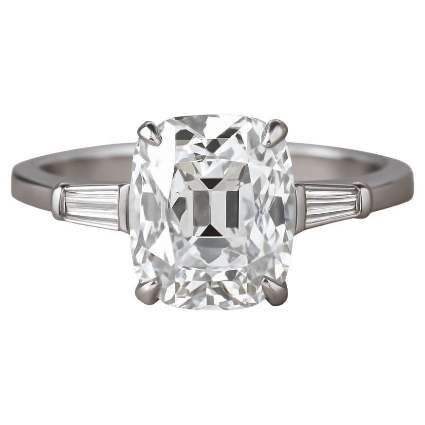 GIA Certified 2.22 Carat Old Mine Cut Diamond Platinum Engagement Ring