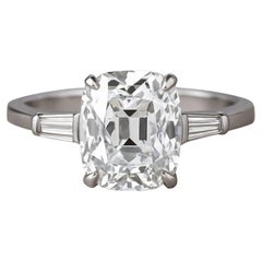 GIA Certified 2.22 Carat Old Mine Cut Diamond Platinum Engagement Ring