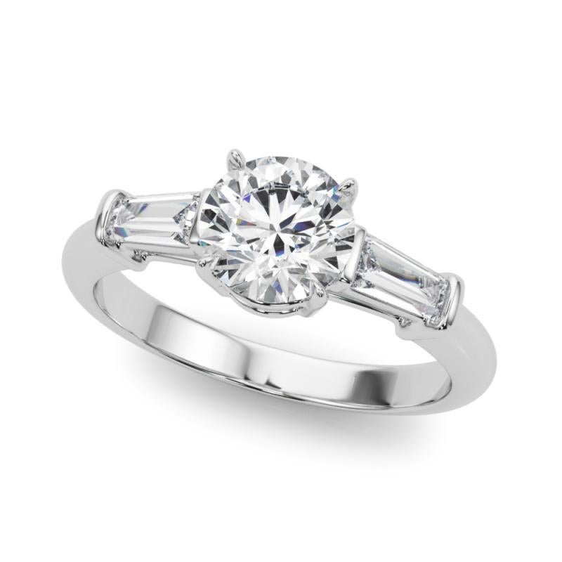 Taglio rotondo GIA Certified 2.22 Carat Round & Baguette Classic 3-Stone Diamond Ring in vendita