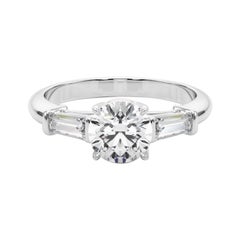 GIA Certified 2.22 Carat Round & Baguette Classic 3-Stone Diamond Ring