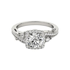 Anillo de diamantes curvados con halo redondo de 2,22 quilates certificado por el GIA