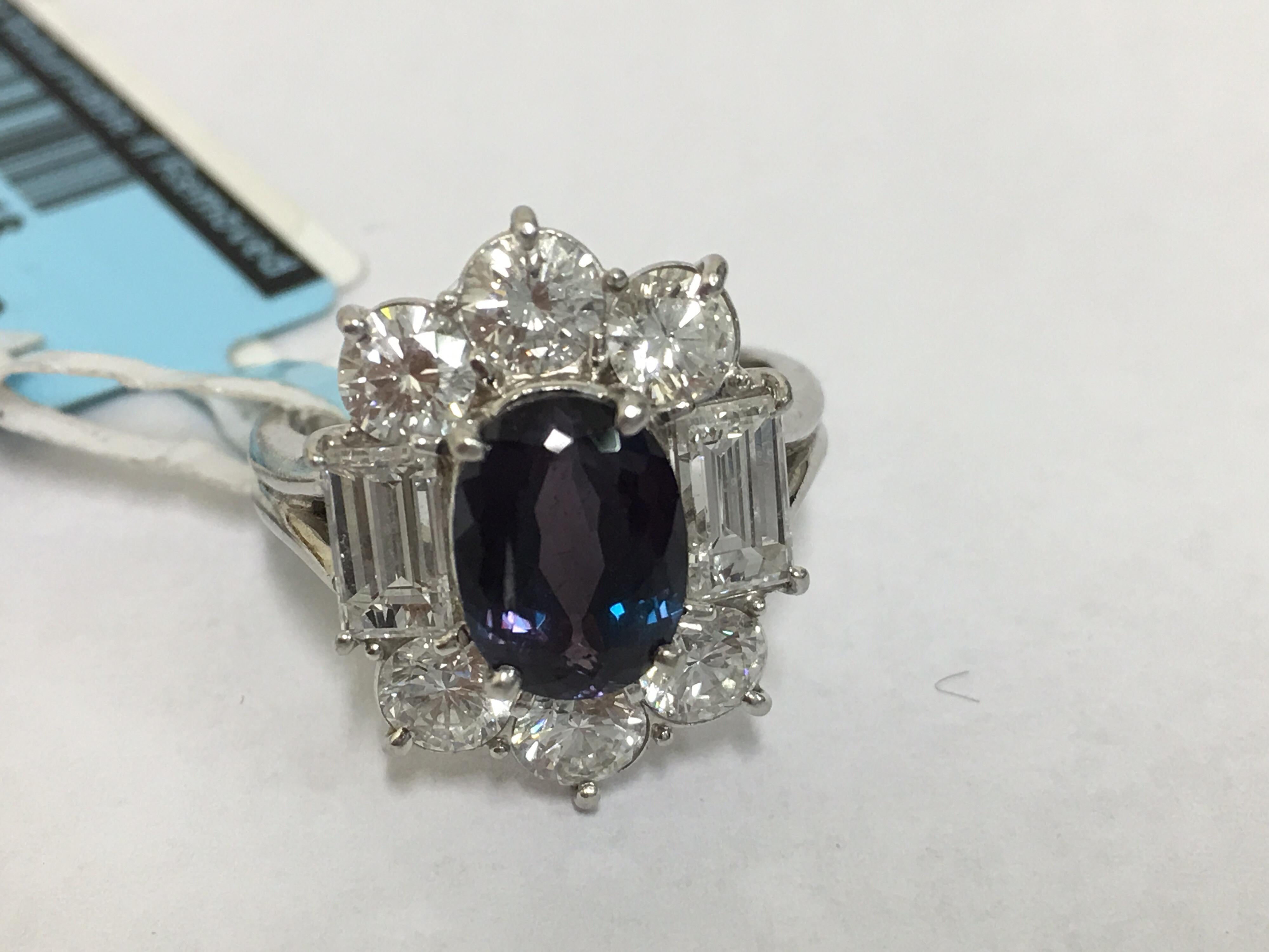 Oval Cut GIA Certified 2.23 Carat Alexandrite and Diamond Ring Set in Platinum