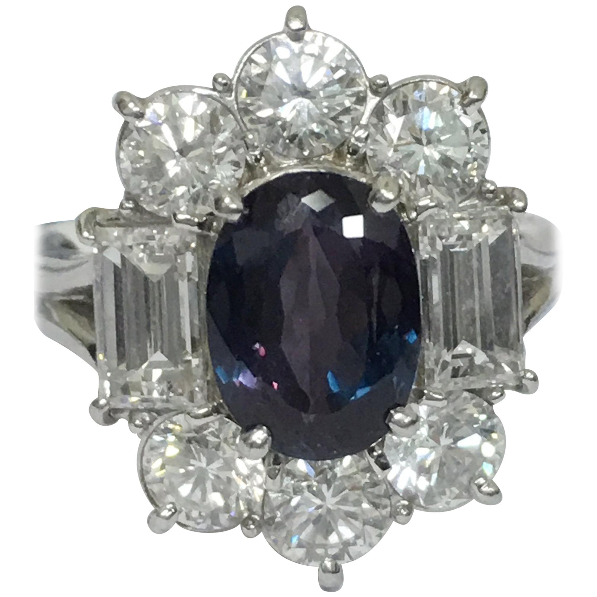 GIA Certified 2.23 Carat Alexandrite and Diamond Ring Set in Platinum