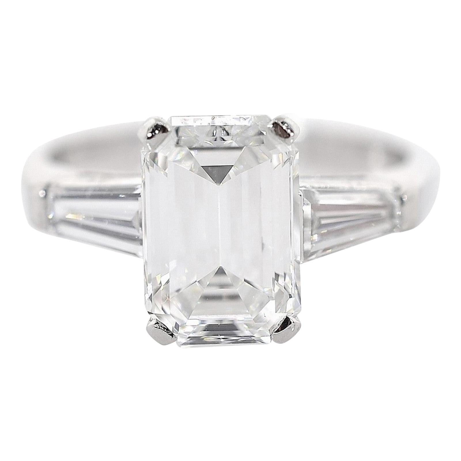 GIA Certified 2.23 Carat Emerald Cut Diamond Vintage Ring