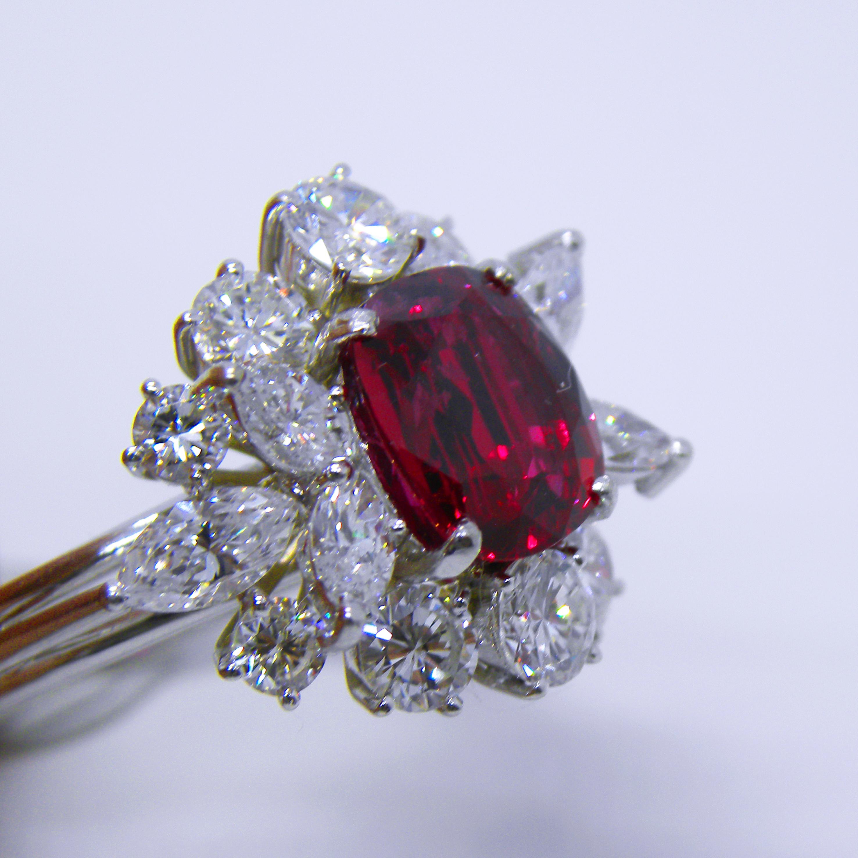 GIA Certified 2.23 Carat No Heat Cushion Cut Siam Red Ruby 1960s Ballerina Ring 6